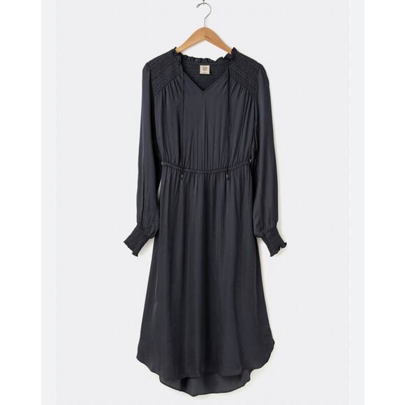 NWT Good Hart Women's Silky Long Sleeve Midi Dress Smocked Boho Blue Size Large - Picture 1 of 14